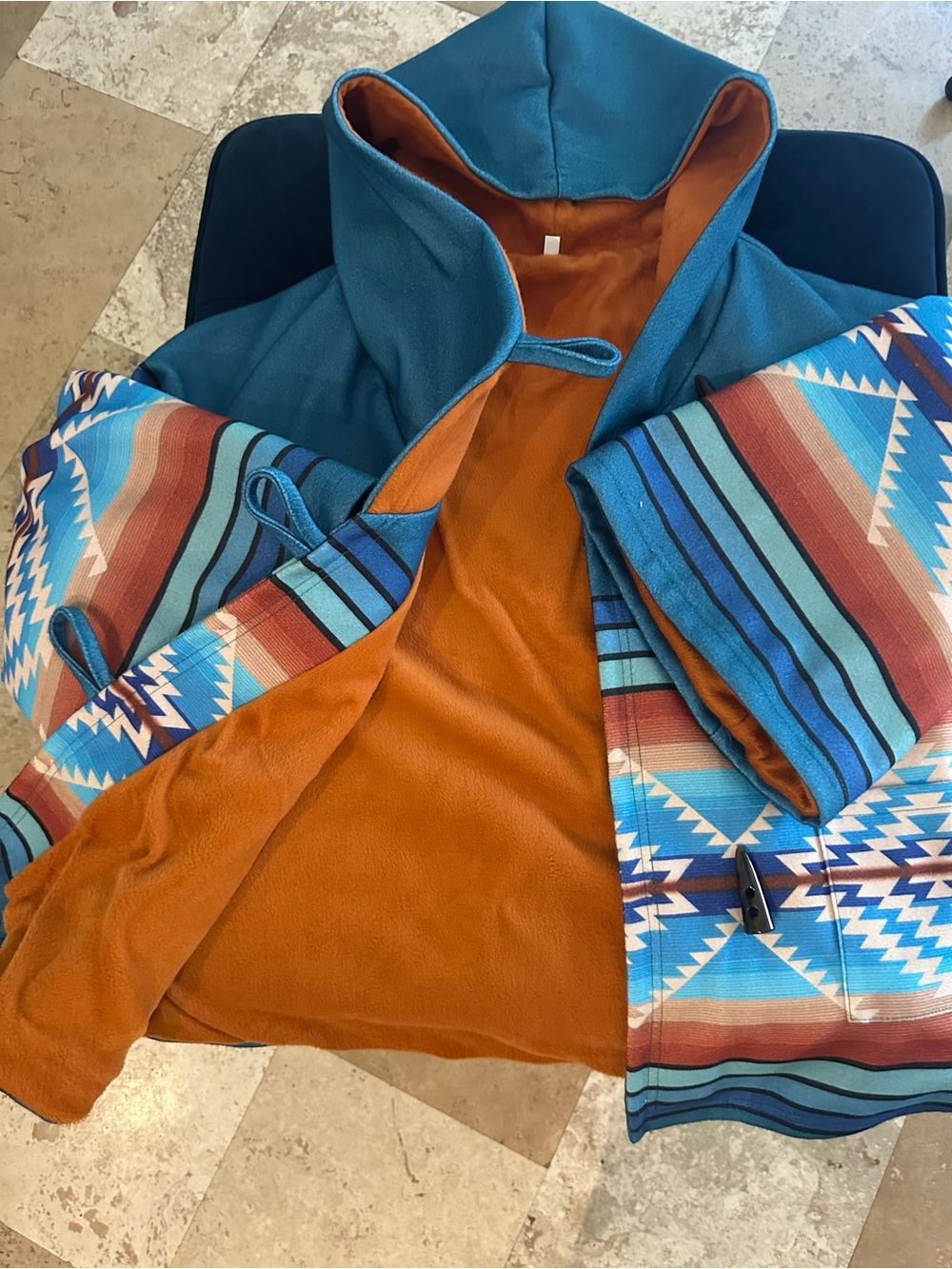 Turquoise Aztec Pattern Toggle Jacket - Picture 11 of 13